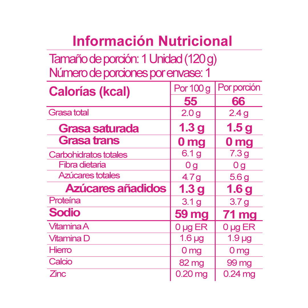 tabla nutricional yogurt freskaleche